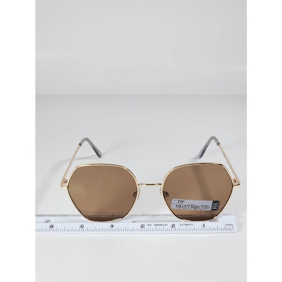 Foster Grant Brown Tinted Geometric Alternative Full Frame Gold Metal Sunglasses - Picture 10 of 11